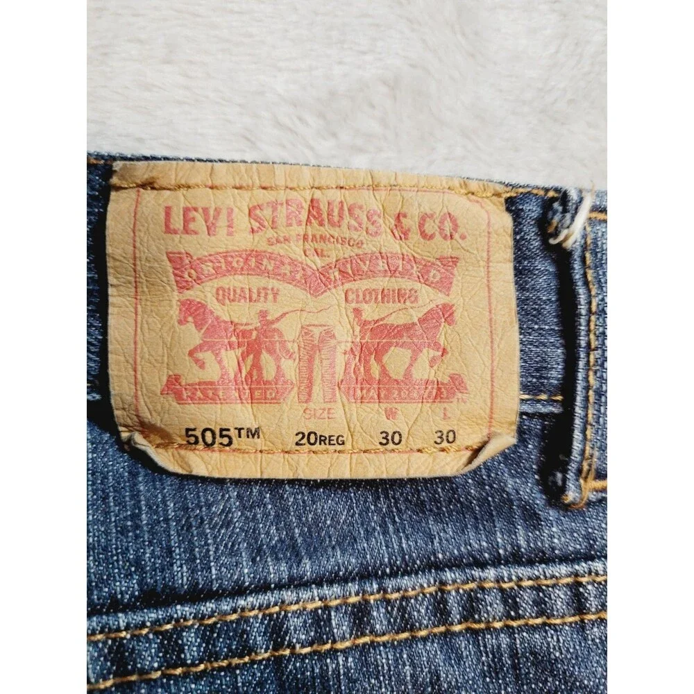 Levi's 505 Regular Fit Straight Leg Denim Jeans Dark Blue Wash Size 30x30